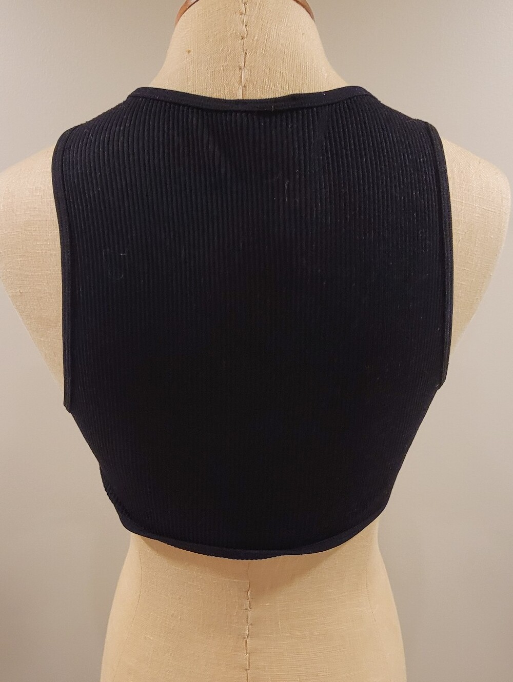 Zara Black Ribbed Crop Tank with Rhinestone Fringe - Picture 3 of 5